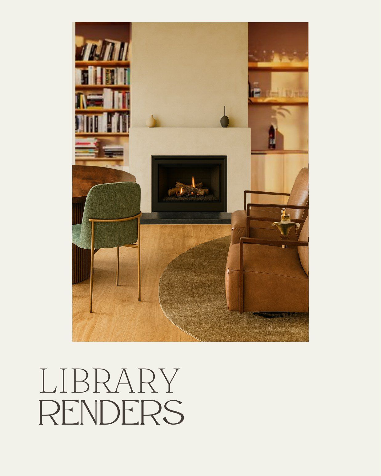 Library fireplace render