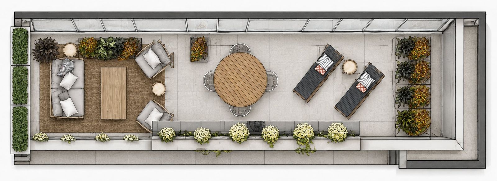 The terrace mock-up drawn from above