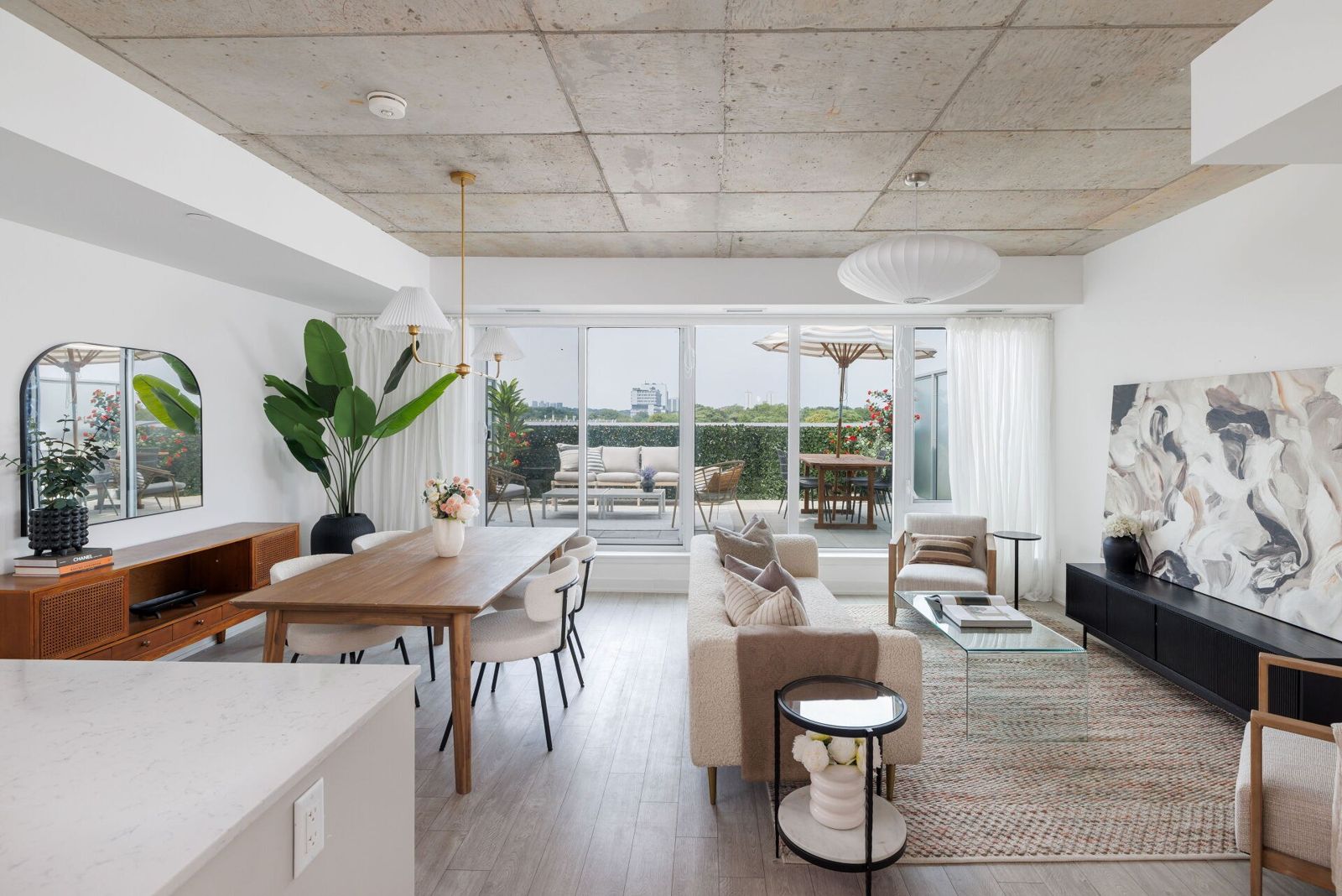 Living and dining room opening to the terrace, Queen Street East